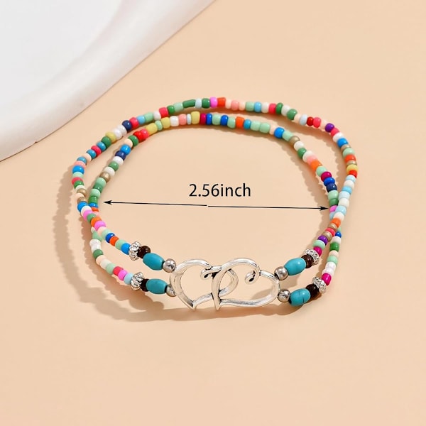 Ankelkjede for Kvinner Vanntett Ankelkjede Elastisk Hjerte Ankelkjede Stretch Ankelkjede Fargerike Perleankelkleder Boho Ankelkjede Sølv Strand An