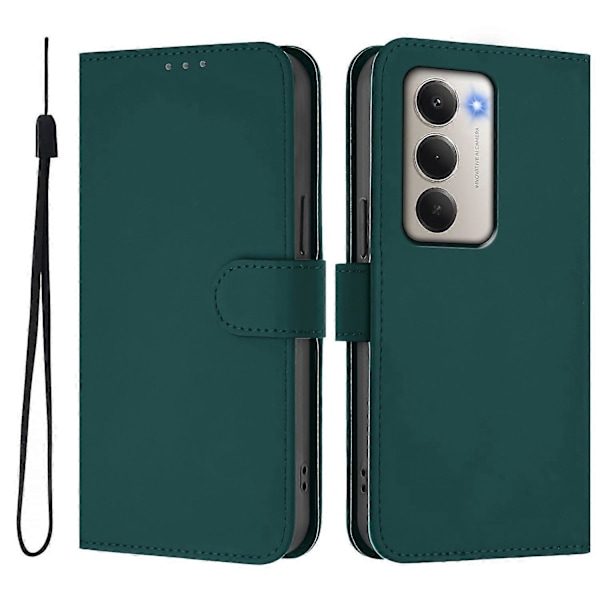 Xiaomi Redmi 15 5G Cover - Solid Color Leather Wallet Case with Strap, Stand Function Protective Phone Case Dark g Dark green Dark Green