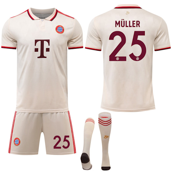 2024-2025 Bayern München Vieraspaita Lapsi Aikuinen Uusi Jalkapallopaita Setti Sukkien Kanssa No.25 Muller No.25 Muller 24
