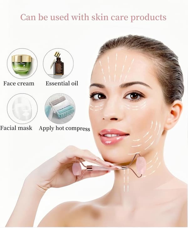 Ruusukvartsi Jade Roller & Gua Sha -kivi - Kasvorulla & Gua Sha -setti - Luonnollinen Jade Roller - Kasvorulla - Jade Roller