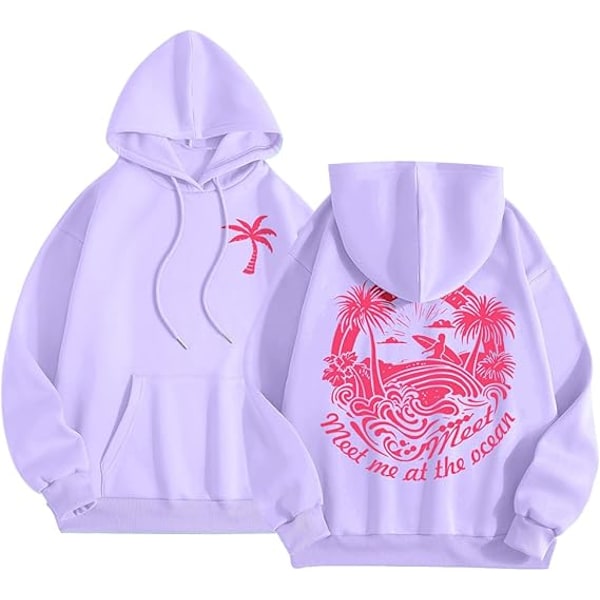 Palm Puff Hoodie Oversized Langærmet Trøje med Bogstavstryk til Teenagepiger Y2k Hættetrøje Mode Snøretrøje med Lommer Light Purple Light Purple L