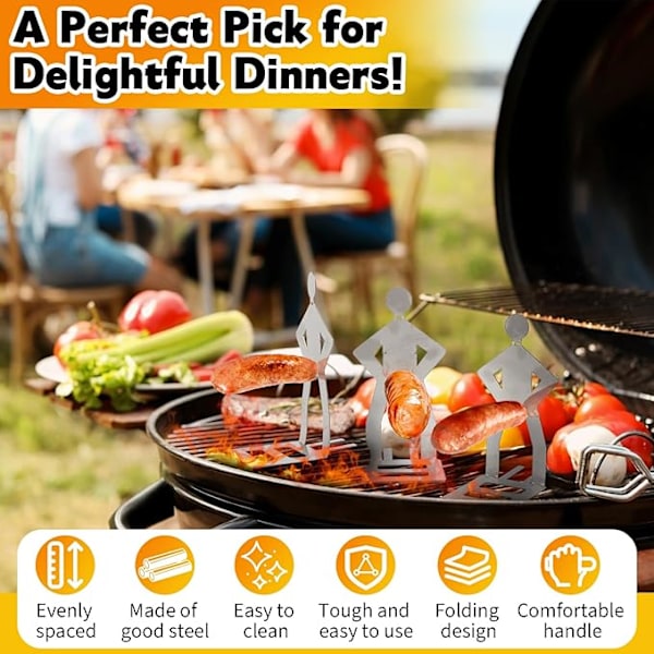 3 kpl Hauskoja Grillityökaluja Hot Dogeille, Grillaustarvikkeet Ulkogrillaukseen, Grillipiikki Retkeilyyn Ulkona Piknikille Puutarhaan Keittiöön