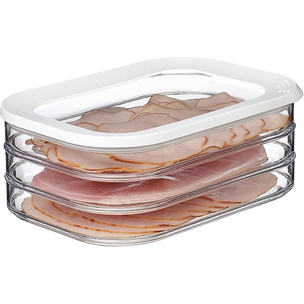 Oppbevaringsbeholder Deli Kjøttmodul 3-etasjer - Kjøleskapsoppbevaringsboks med lokk - 3 Individuelle Kjøleskapsoppbevaringsbokser - 1650 Ml - Hvit