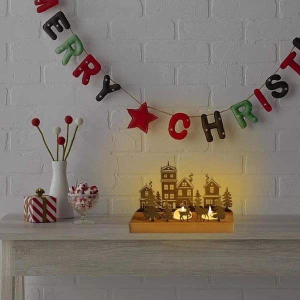 Julelysestake, svart metall og tre, juletredesign, rustikk juleborddekorasjon for spisestuer, liten