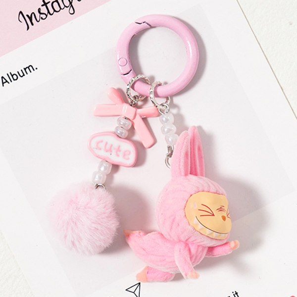 Söpö Mini Labubu Avaimenperä Sarjakuva Luova Kolmiulotteinen Nukke Opiskelijan Koululaukun Riipus Auton Avaimenperä Miehille ja Naisille Lahja ——MA Rose red