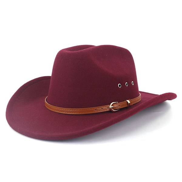 Cowboyhat til kvinder og mænd Filt Bred Skygge Klassiske Udendørs Fedora-hatte Wine Red
