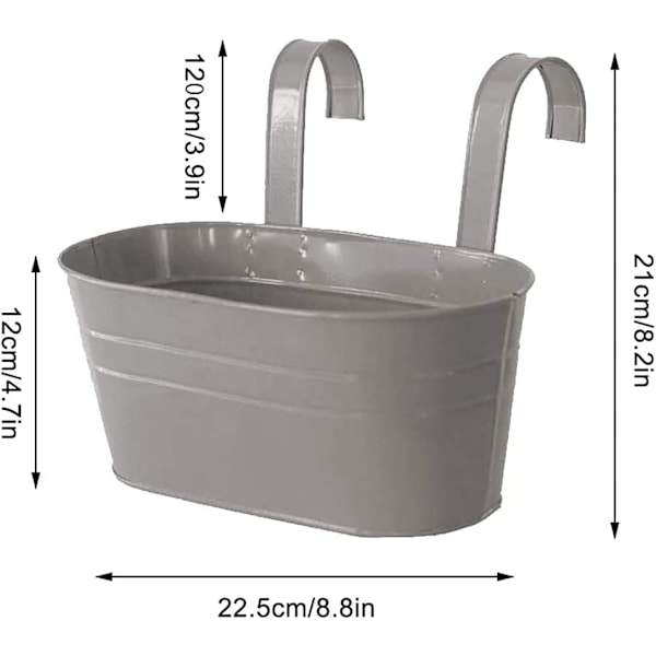 Metallhengende blomsterpotter, avtakbar krok, balkong- eller hageplanter (27 x 21 x 14,5 cm) grå Grey Grey 27x21x14.5cm