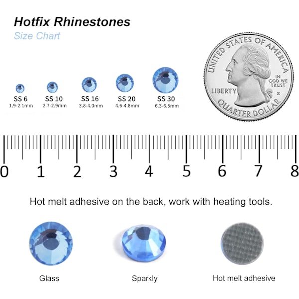 1600 Heta Fixeringar, Vaalea Safiiri, SS20, 4,6-4,8 mm vaatteisiin ja askarteluun, Light Sapphire Light Sapphire SS20