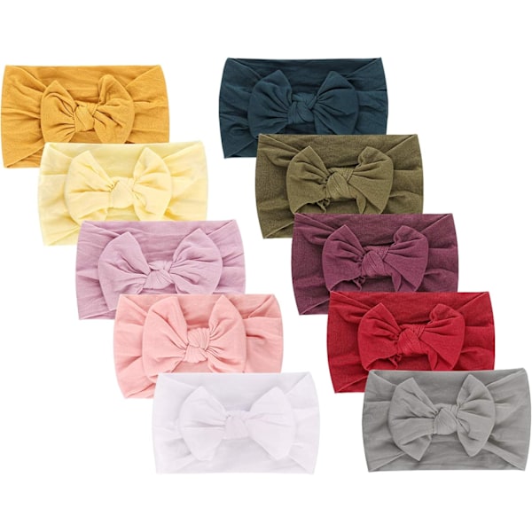 10-pack Nylon Baby Hårband med Rosetter - Flickors Hårtillbehör 10 Pack Classic Bow C