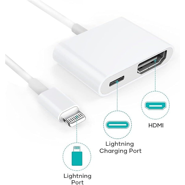 HDMI-adapter, HDMI-adapter til iPhone 1080p Lightning Digital AV-adapter, HDMI-synkroniseringsskærm HDMI-stik til iPhone & iPad