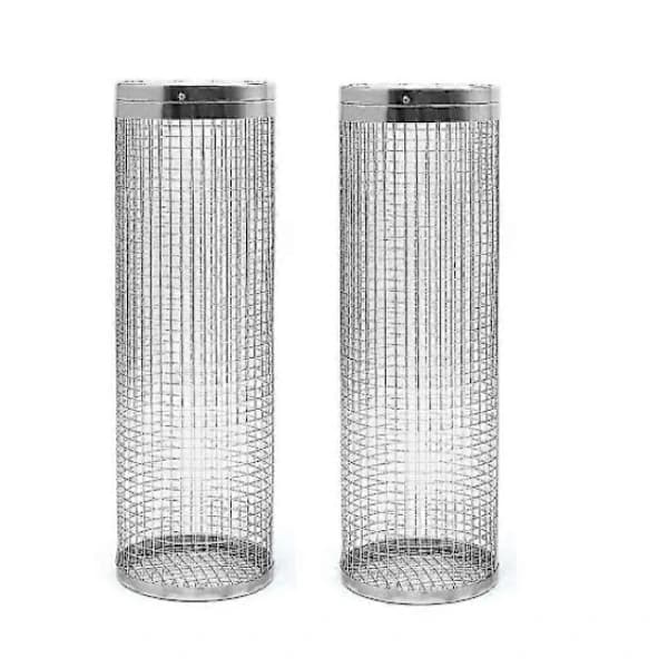 2-pack rullande grillkorgar i rostfritt stål BBQ-nätgrillburar för utomhuscampingpicknick silver stor large