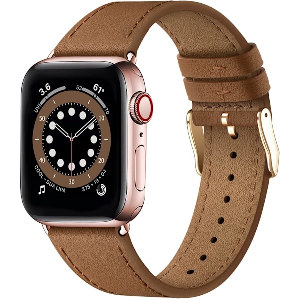 Apple Watch lærreim, ekte lærarmbånd for Apple Watch Series 9 8 7 6 5 4 3 2 1 & iWatch SE, Ultra (38mm 40mm 41mm, brun) Brown