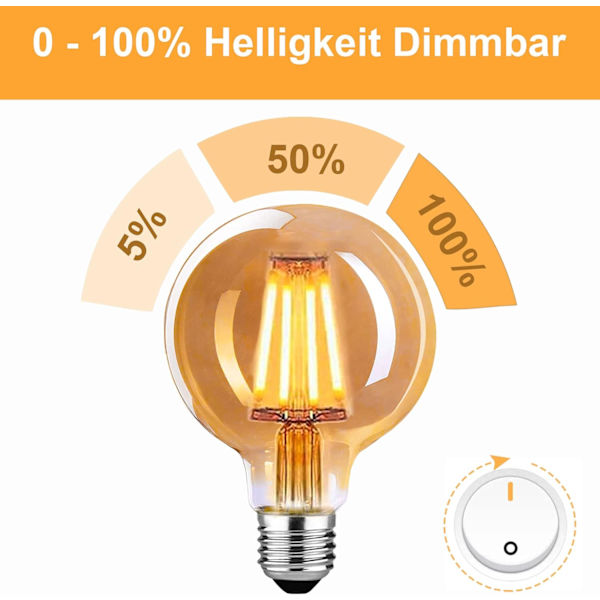 Vintage E27 LED Bulb, 4W G80 2700K Warm White - 4-pack