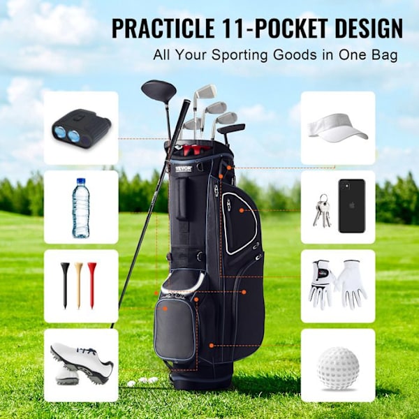 Golfbag -VEVOR-330 x 220 x 890 mm-med 14 romdelere og 13 lommer-håndtak og avtakbar skulderrem