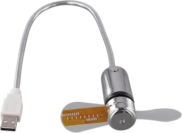 USB Mini Bordventilator Med LED-urdisplay, Fleksibel Svanehals, Stille Bløde Blade Til Stationære Og Bærbare Computere, Sølv