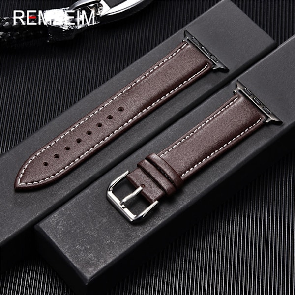 Ekte skinnrem i kalveskinn 38mm 40mm 41mm for iwatch 7 2 3 4 5 6 Myk erstatningsrem 42mm 44mm 45mm for Apple Watch Lys Brun-B Light Brown-B 38mm or 40mm or 41mm