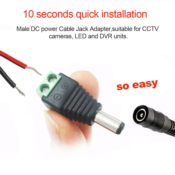 12 V DC-virtajohdon liitin 5,5 mm x 2,1 mm, CENTROPOWER (10 x uros + 10 x naaras) virtaliitäntä