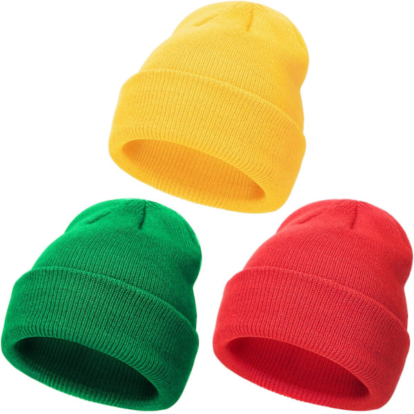 Vinterstrikket Beanie til Småbørn - Blød Unisex Varmt Hætte til Drenge og Piger 3 Pack Hats : Yellow/Red/Green 3-24 months