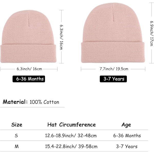 Vinterstrikket lue for småbarn - Myk unisex varm lue for gutter og jenter 2 Pack Hats: White/Pink 6-36 months