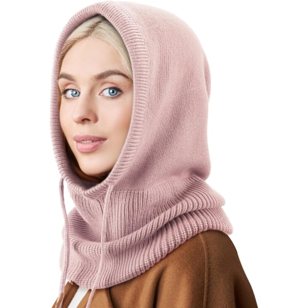 Vinterstrikket lue for kvinner - varm hettegenser med snor 1 Pc Hooded Hat: A-Pink