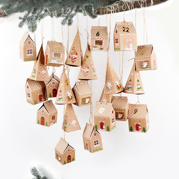 24 Stycken Adventskalender Presentaskar - Julgodisaskar Presentförpackning - Triangulära Adventskalender Presentaskar - Jul