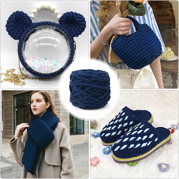 Garn 4x Garn til hækling, Blødt tykt garn til garnprojekter_jarx Navy blue