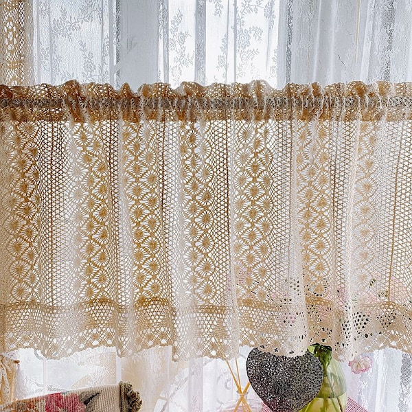 W150 x L45 cm spetsgardiner, ihåliga korta gardiner