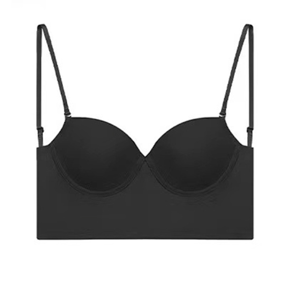 Lav ryg BH til kvinder Push Up dyb V-udskæring rygløs BH Sort Black L