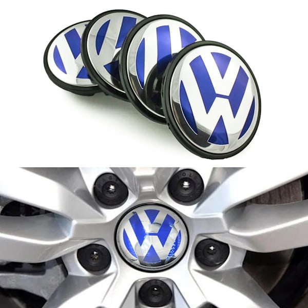 4-pak - Volkswagen VW Centrumkåpor / Hjulnav Emblem - Bi 63 65 mm Blå