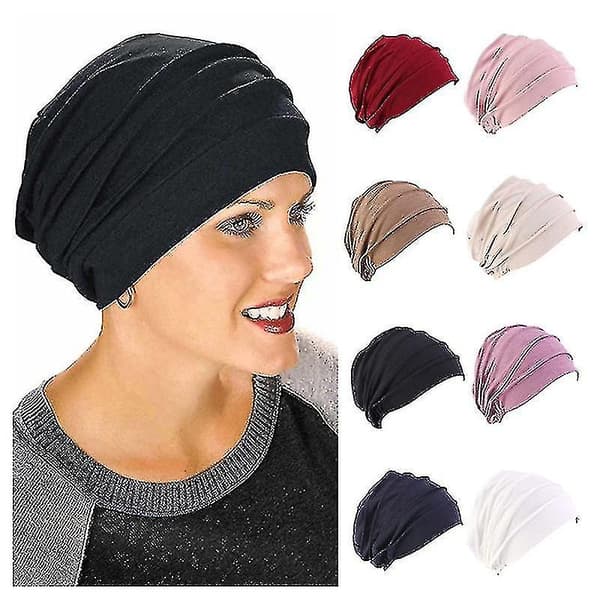 Kvinnor Bomull Elastisk Mössa Mjuk Turban Hätta Huvudduk Häckande Lamell Chemo Hatt