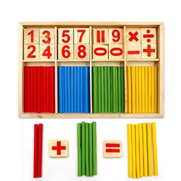 Tre Utviklingshjelpemidler for Læring av Tall, Matematikk, Tellingsspill, Fargerike Tellestaver, Barnas Lærings- og Utdanningsleker