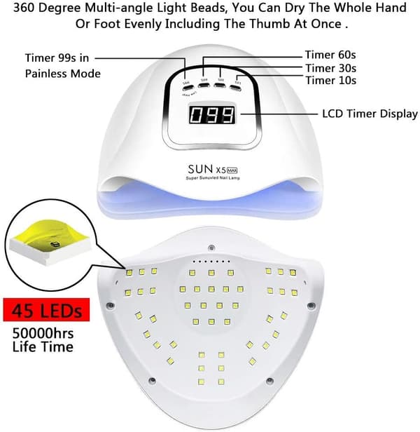 150W UV LED Nagellampa för Gel Polish, Autosensor LCD-display 4 Timerinställningar, för Hemmasalongsbruk, Vit