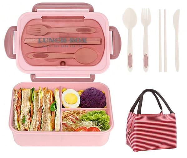 Matboks - Matboks med oppbevaringspose - Bento-boks for voksne og barn - Matboks med rom - Matboks for voksne