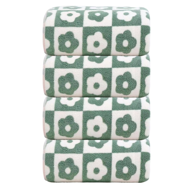Bomull Håndklær Sett med 4 - Rutete Blomstrete Badehåndklær for Daglig Bruk, 35*75cm Style 2