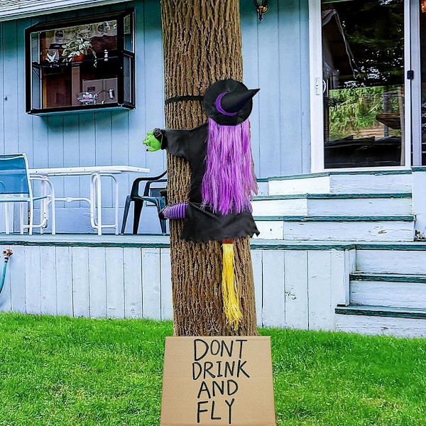 Hengende Heks som Krasjer med Tre Halloween Flygende Utendørsdekorasjon purple