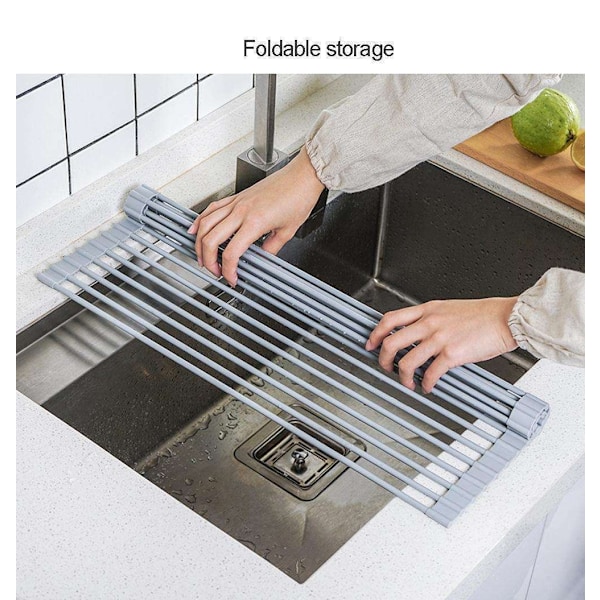Dish Drainer - Rollable - Stainless Steel - Foldable Silver Silver