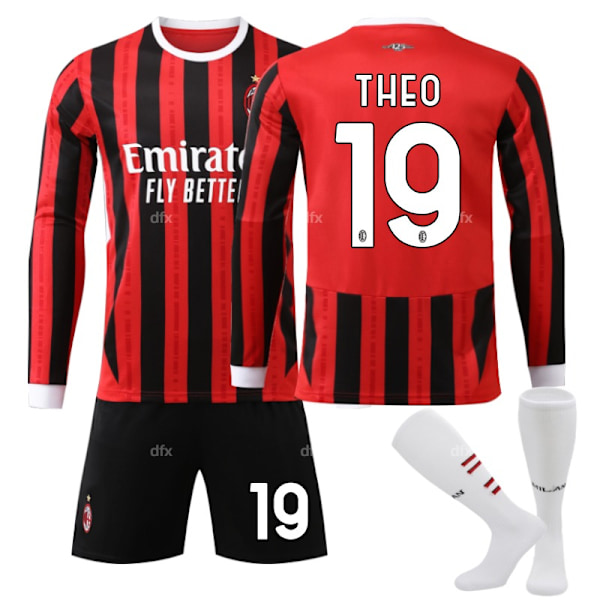 AC Milan Barn Hemmaställ 2024-2025 Höst & Vinter Nr 19 strumpor + Vakt 3XL THEO No 22 socks + Guard 3XL