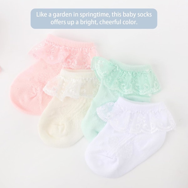 Baby Lace Sokker med Sløyfe - Frillete Ankelsokker for Nyfødte og Småbarn 4 Pairs Lace Socks Set-8 12-24 months