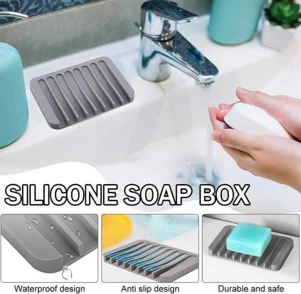 ING 3 Soap Dishes - Silicone Soap Holder - Soap Container with Drainage - Grey, White, Black