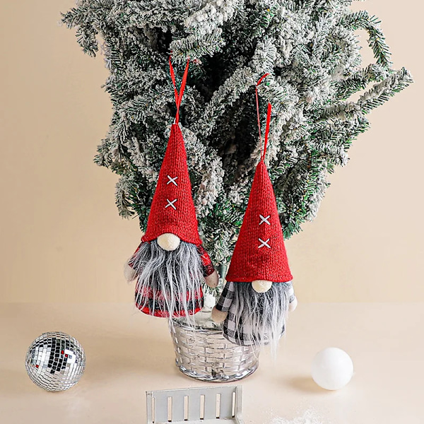 Juletomter i Plysj med Røde Rutete Stoffer Håndlagde Jul- og Valentinsdag Tomte Svenske Skandinaviske Figurer Hjemfest Dekorasjon grey plaid