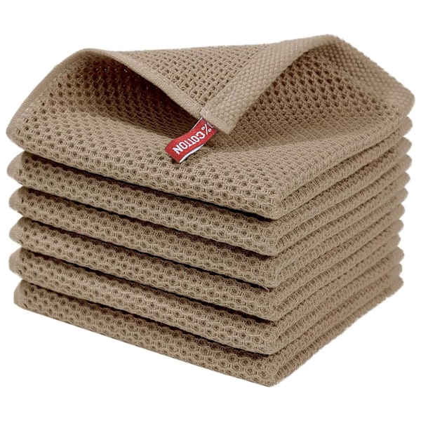 Bomullsvåffel Kökshanddukar, Ultra Mjuka, Absorberande och Snabbtorkande, 6-pack Style 4