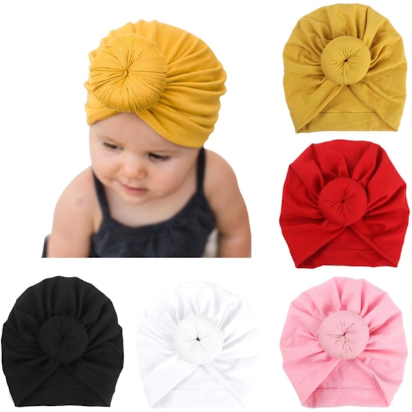 5-pakks Baby Turban Hater - Myke Knott Baby Beanies for Jenter og Småbarn 5 Pack Donut B / 3 - 24 Months