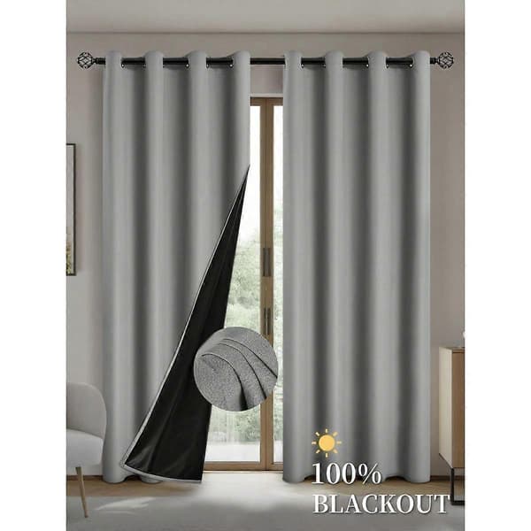 Mörkläggningsgardin med isolerat polyesterfoder för vardagsrum, sovrum, kök, grå, 100 x 130 cm, 1 st med öljetter grey 100X130CM 1PCS&Grommet Top
