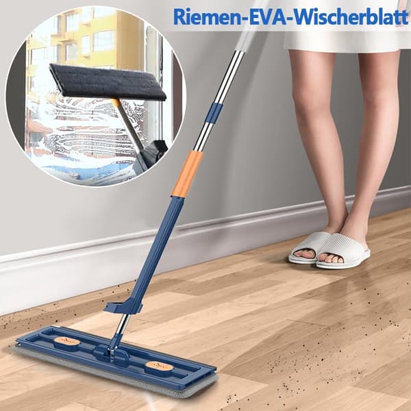 Blå Plattmoppset med 360° Rotation och 8 Återanvändbara Dukar för Hårdträ Blue + 8 rags