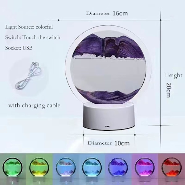 3D Flytende Sand Kreativ Kunst Væskebordlampe, RGB Farge Chan