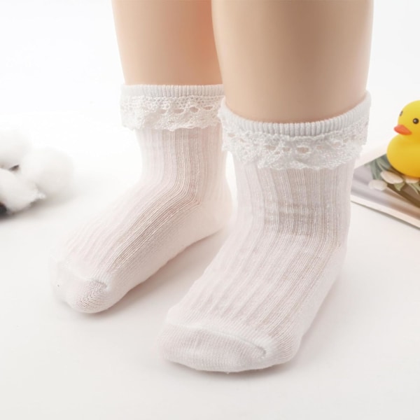 Baby Blonder Strømper med Sløjfe - Pyntede Ankelstrømper til Nyfødte og Småbørn Pairs Lace Socks Set-B02 0-12 months