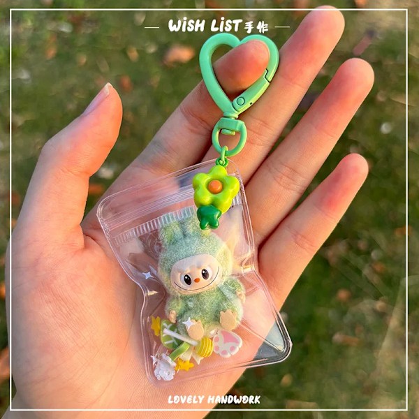 Ny Flocking Mini Labubu Vinyl Nyckelring Söt Väska Mobiltelefon Docka Present Hänge Tillbehör Kawaii Leksaker Present (FMY) d