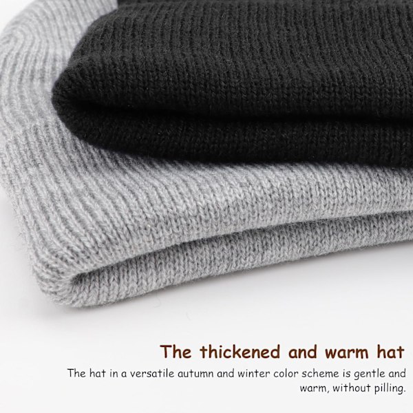 Vinterstrikket Beanie til Småbørn - Blød Unisex Varmt Hætte til Drenge og Piger 2 Pack Hats: Grey/Black 6-36 months