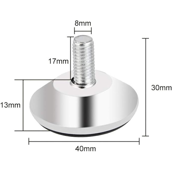 20 kpl huonekalujalkoja, M8 x 40 mm säädettävät huonekalujalat, säätö