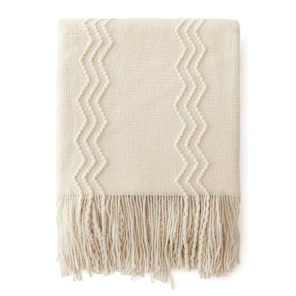 Kastfilt Texturerad Enfärgad Mjuk Soffa Kastfilt Kuddfodral Stickad Dekorativ Filt off-white